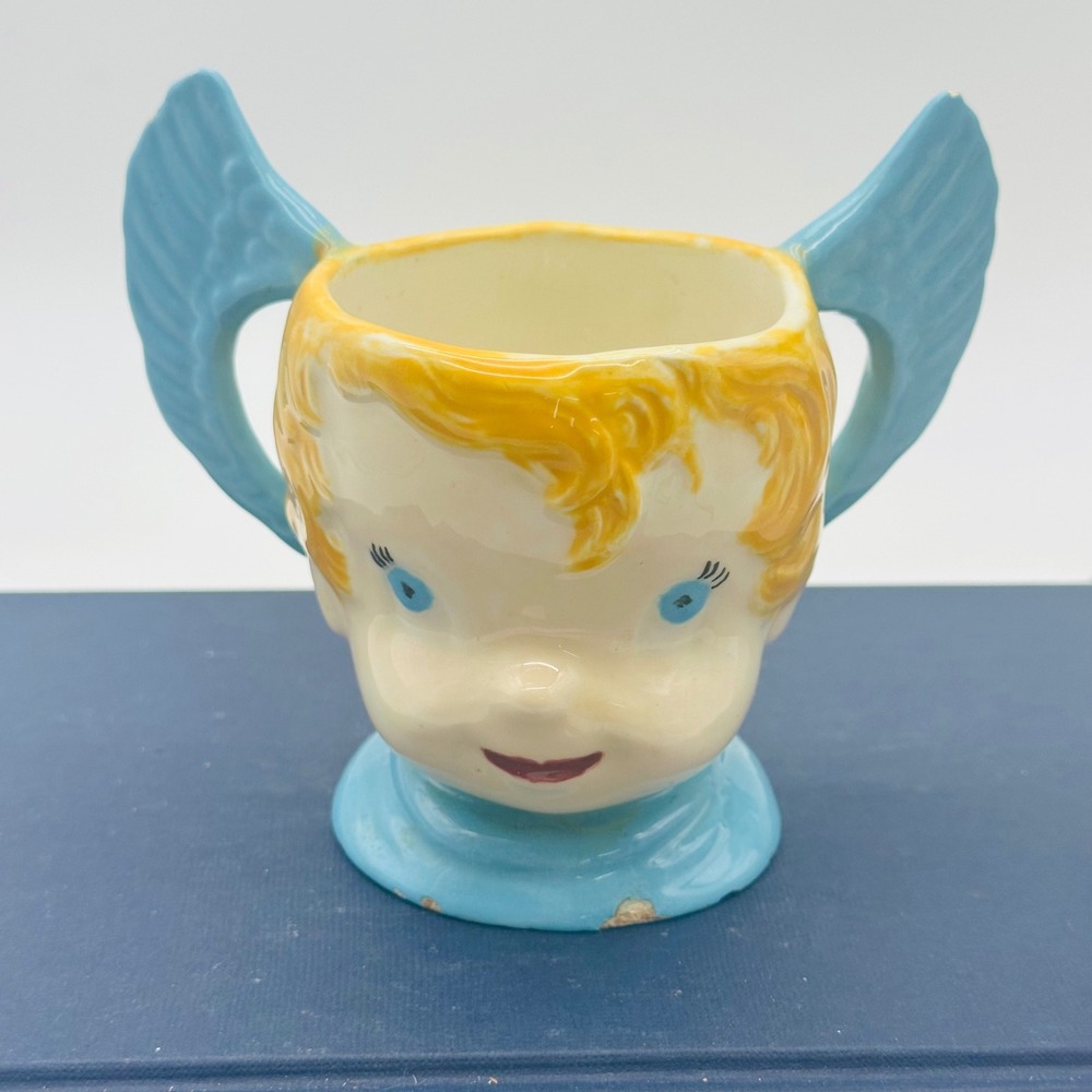 Hobby Heaven Vintage Angel 2 Handle Child's Cup Blue Wings Ceramic